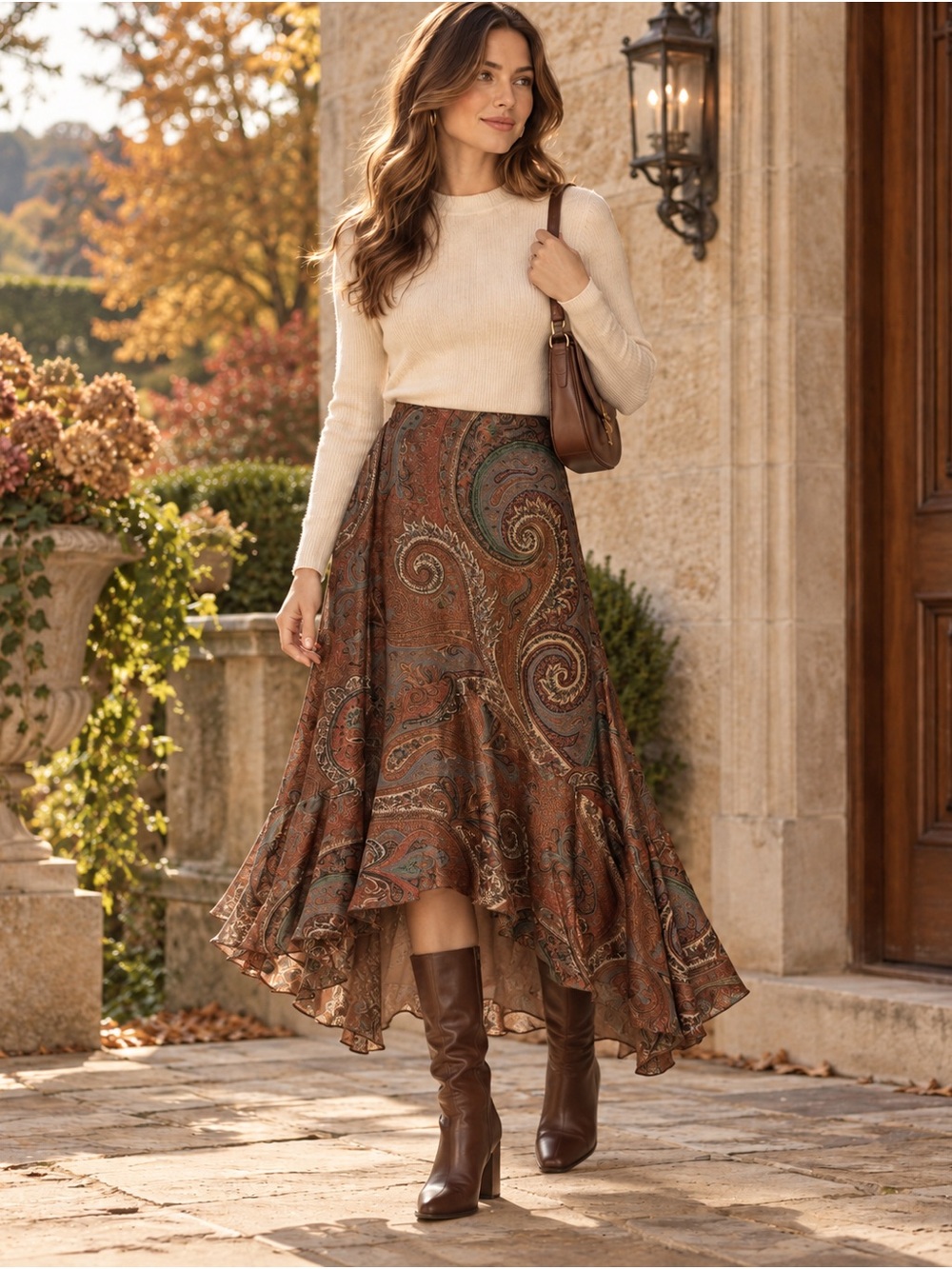 Vintage Y2K Lauren Ralph Lauren Silk Paisley Ruffle Skirt Size 16 heritage fall